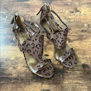 Nine West Brown Heeled Sandals with Intricate Design